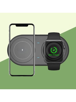 2’si 1 Arada Kablosuz Şarj İstasyonu – Telefon, Akıllı Saat ve Kulaklık Hızlı Şarj Aparatı