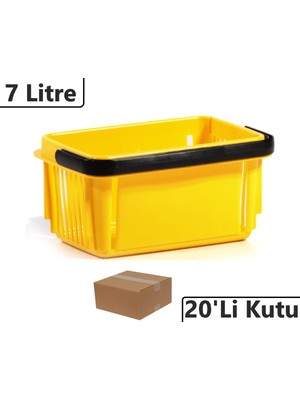 Sarı 7l Plastik El Sepeti, 20'li Paket, Pratik ve Hafif Alışveriş Çözümü