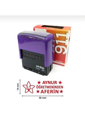 Sırdaş 36x14 mm Aferin Mor Kaşe 1 Adet Kırmızı Mürekkep ile Öğretmenler İçin