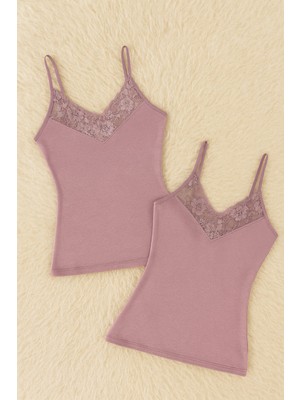 Kadın Modal Pamuklu Likralı Dantel Detaylı Ip Askılı 2'li Atlet Q6K6K0T5KA