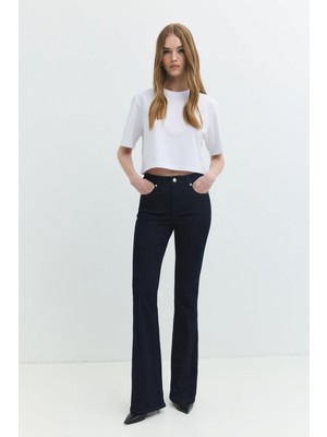 Slim Flare Fit Long Rinse Koyu Indigo Kadın Jean Pantolon