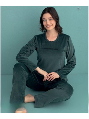 Mihra Kadın Kışlık Bisiklet Yaka Kadife Pijama Takımı 13166N - 1 Adet