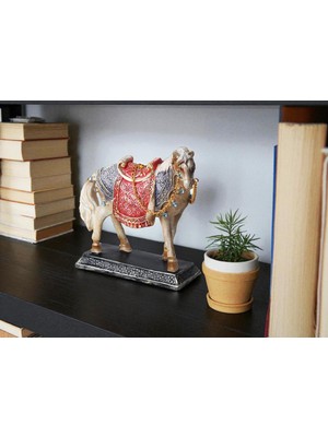 Lüks Motifli Taş Işlemeli Stantlı At Biblo Heykel Vitrin Masa Süsü Ofis Ev & Yılbaşı Hediyesi 17 Cm.