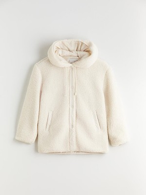 Kapüşonlu Oversize Kadın Teddy Kaban  (W5)