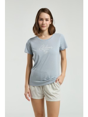Kadın Bisiklet Yaka Kısa Kol T-Shirt Şortlu Pijama Takımı Q4.A3.K3.R1K