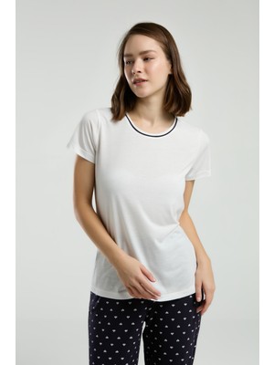Kadın Bisiklet Yaka Kısa Kol T-Shirt Likralı Alt Pijama Takımı Q4.A3.K3.R5K