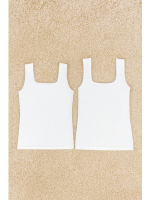 Kadın Kare Yaka Askılı Pamuklu Likralı Penye 2'li Atlet Q6K0K1T4KA