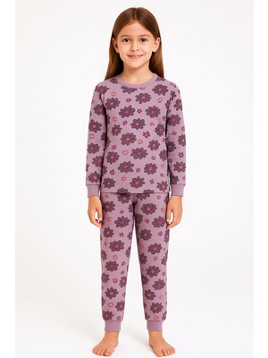 Purple Flower Desenli Kız Çocuk  Pijama Takımı