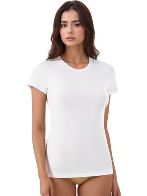 Kadın Modal Pamuklu Likralı Yarım Kol 2'li Atlet T-Shirt Q6K6K1T5KA