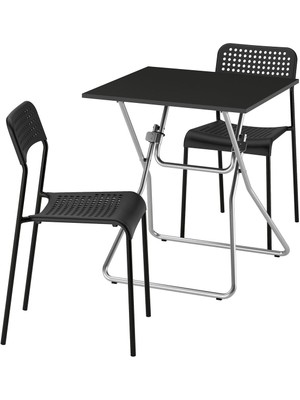 Mutfak Masası Takımı, Siyah, 2 Sandalyeli, Katlanabilir