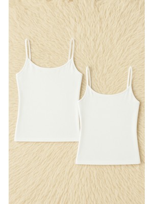 Kadın Pamuklu Likralı Pedli Ip Askılı Penye 2'li Atlet Q6K3K4T9KA