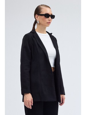 1Tarz Siyah Tasarım Yaka Kaşe Kaban
