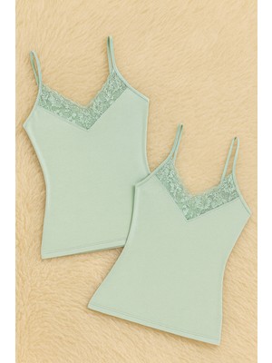 Kadın Modal Pamuklu Likralı Dantel Detaylı Ip Askılı 2'li Atlet Q6K6K0T5KA