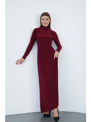 Dora Kadın Maxi Boy Balıkçı Yaka Sandy Elbise-Bordo