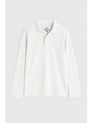 Tommy Life Beyaz Polo Yaka Basic Uzun Kollu Erkek Çocuk T-Shirt - 11170