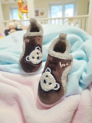Gezer Tam Ortopedik Cırtlı Kahve Peluş Ayarlanabilir Ev Kreş Anaokulu Panduf Erkek Çocuk Hayvan Desenli