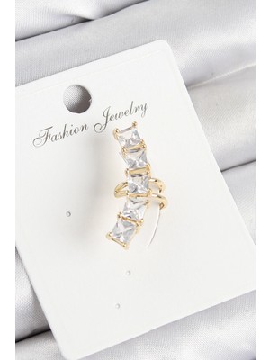 Bfs Pirinç Zirkon Taşlı Model Gold Renk Sağ Kıkırdak Küpe