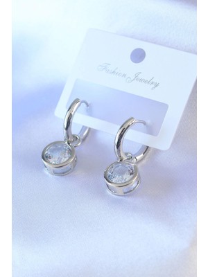 Bfs Gümüş Renk Zirkon Taşlı Pirinç Kadın Küpe