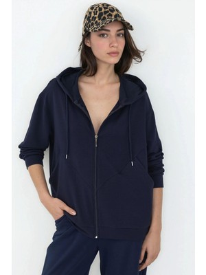 Hiccup Kadınlar Modal Touch Fermuarlı Kapşonlu Sweatshirt Lacivert