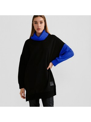 Abarta Kadın Çift Renk Detaylı Yırtmaçlı Boğazlı Triko Tunik