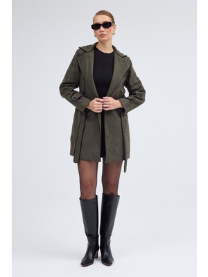 Kaşe Kadın Şık Tasarım Yaka Kaban ve Kemer