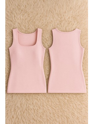 Kadın Kare Yaka Askılı Pamuklu Likralı Penye 2'li Atlet Q6K0K1T4KA