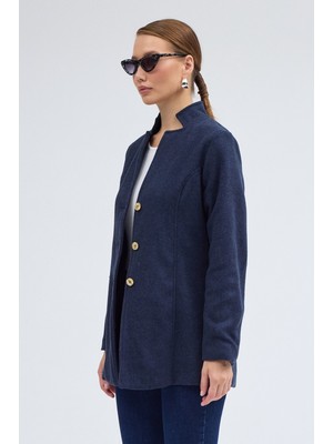 1Tarz Tasarım Yaka Lacivert Kaşe Kaban