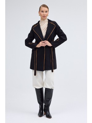 Kaşe Kadın Şık Yaka Kemerli Kaban