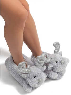 Twigy Geyik Star Kadın, Garson Boy Hayvanlı Panduf Gri 36/41