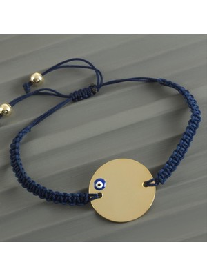 Ds-Derin Yuvarlak Isim Yazılabilir Boş Plaka Örgülü Bileklik-Siyah