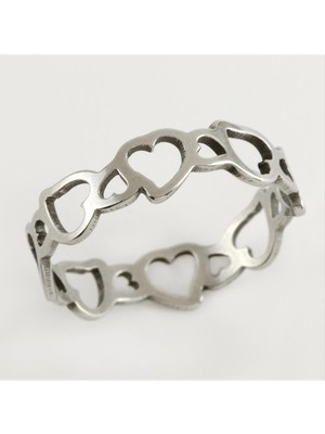 Ds-Derin Kalp Lüks Çelik Yüzük-Beyaz