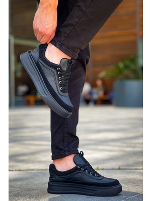 ZRN-006 Premium Siyah Yüksek Taban Bağcıklı Günlük Erkek Spor Ayakkabı