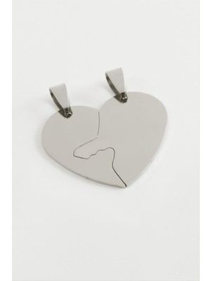 Zengezur Kalp Isim Yazılabilir Çift Çelik Kolye Ucu 3,5 Cm-Gümüş Rengi