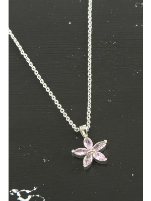 Zengezur Papatya Zirkon Taşlı Trend Kolye-Açık Pembe