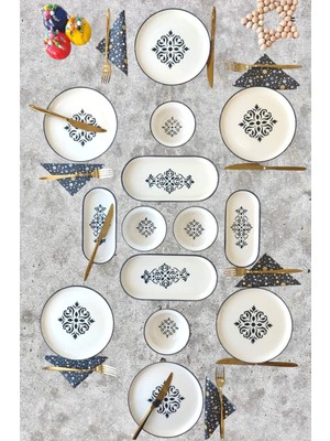 Etnik Desen Siyah 6 Kişilik 14 Parça Kahvaltı Takımı// 1 //