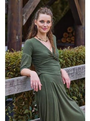 Kruvaze Yaka Yarım Kollu Kışlık Bluz