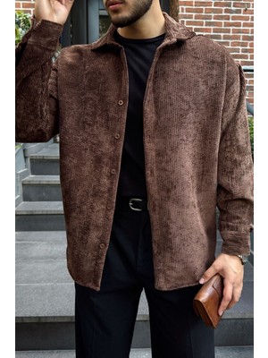 Yotau Erkek Oversize Fit Kadife Uzun Kollu Gömlek Ceket