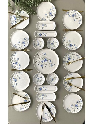 Çiğdem Blue Model 12 Kişilik 21 Parça Kahvaltı Takımı Kahvaltı Seti[ Mavi 12]