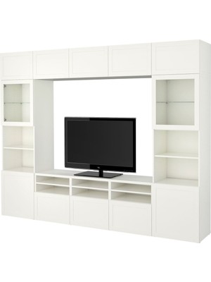 Tv Ünitesi, Beyaz-Şeffaf Cam, 300X42X231 Cm, Hanvıken/sındvık, Fren Raylı