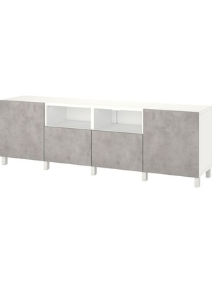 Tv Sehpası, Beyaz-Açık Gri, 240X42X74 Cm, Kallvıken, Fren Raylı