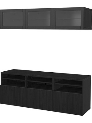 Tv Ünitesi, Venge-Siyah-Kahverengi-Şeffaf Cam, 180X42X192 Cm, Lappvıken/sındvık, Fren Raylı