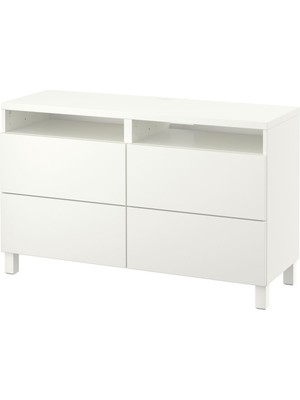 Tv Sehpası, Beyaz, 120X40X74 Cm, Lappvıken, Stubbarp, Fren Raylı
