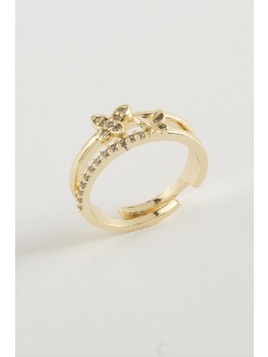 Zengezur Kelebek Zirkon Taşlı Yüzük-Sarı