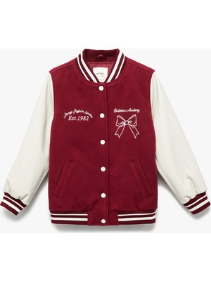 Kurdele Işlemeli Uzun Kollu Bomber Kolej Ceket