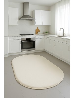 Krem Oval Kesme Yumuşak Kaymaz Taban Kalın Peluş Yıkanabilir Salon Yatak Oturma Odası Halı Yolluk
