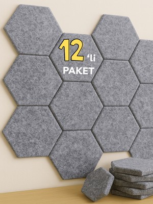 Beylini 12'li Akustik Panel Keçe Kendinden Yapışkanlı Duvar Kaplama Ses ve Isı Yalıtım Duvar Kaplama 10 mm Kalınlık 26X30 cm