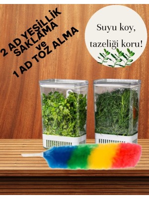 Yeşillik Saklama Kabı 2 Ad 2900ML + 1 Ad Toz Alma Saklama Kab Maydonoz,dereotu,tere Roka Yeşillik
