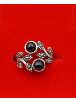 925 Ayar Kadın Gümüş Oltu Taşı Yüzük SY00035