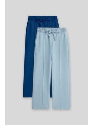 Standart Fit 2li Paket Açık Mavi-Parlament Kız Çocuk Eşofman Alt -75144