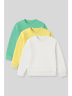 Oversize 3lü Paket Sarı-Ekru-Su Yeşili Kız Çocuk sweatshirt - 75150